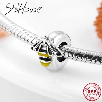 

New 925 Sterling Silver Creative style Yellow bee Spacer Stopper Beads Fit Charms Fine Original Bracelet women Jewelry Making
