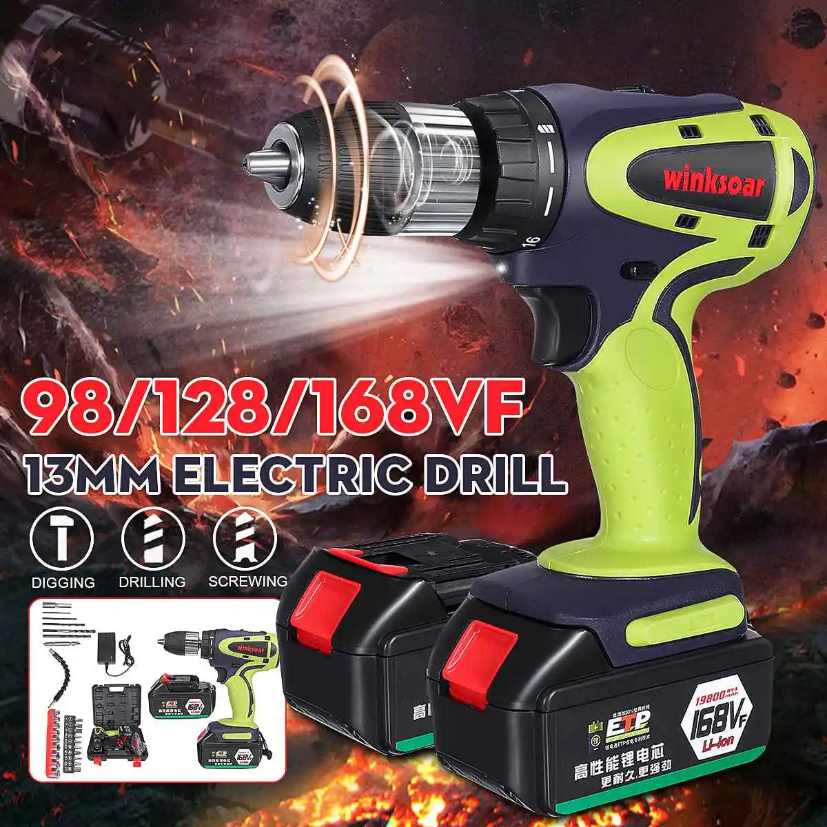 

Electric Screwdriver lithium parafusadeira Cordless Electric Drill Impact Tools W/Battery charger+Rechargeable Lithium Battery