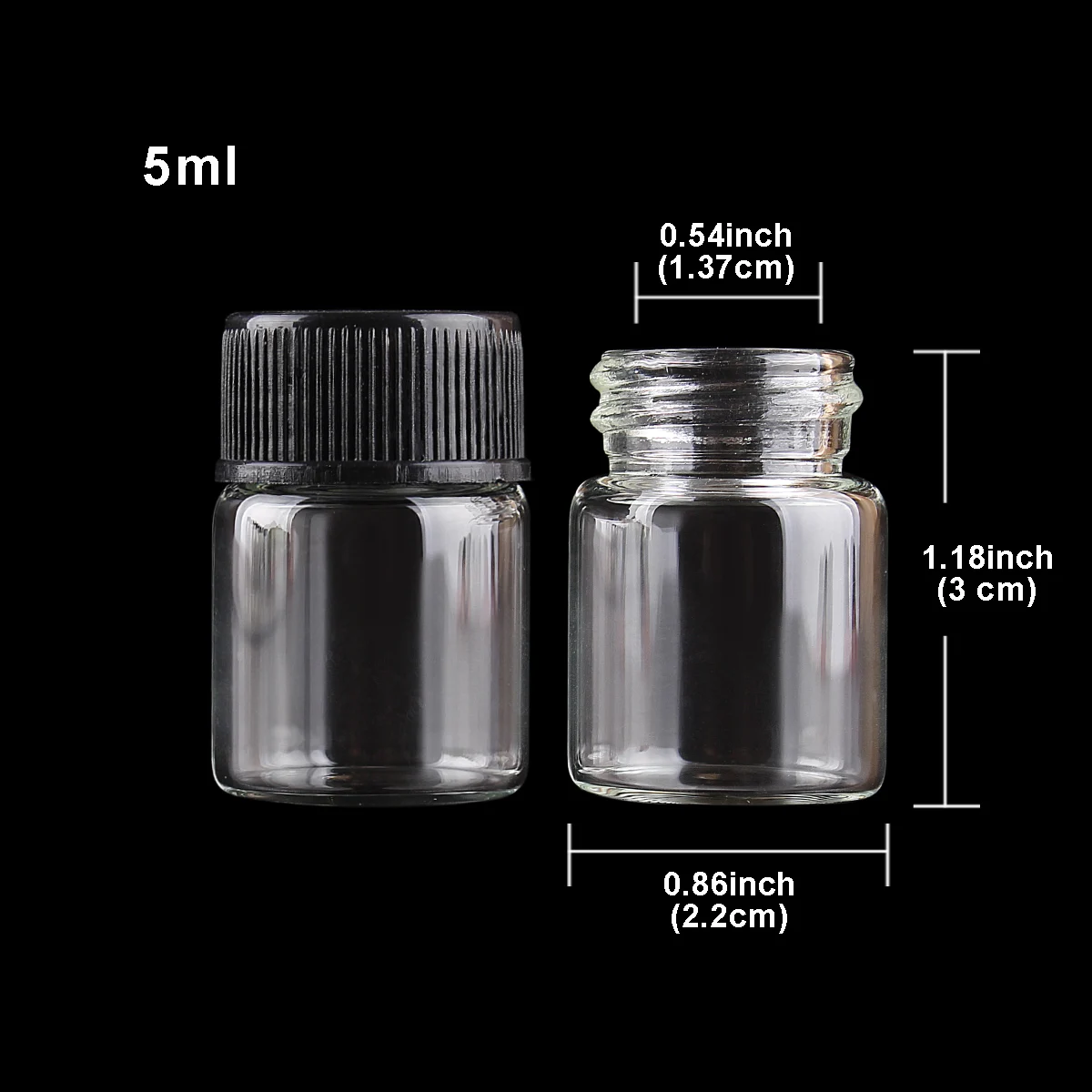10pcs 5ml 22*30mm Clear Glass Bottles with Black Plastic Lids Empty Tiny Glass Jars DIY Crafts Vials Glass Jars 2