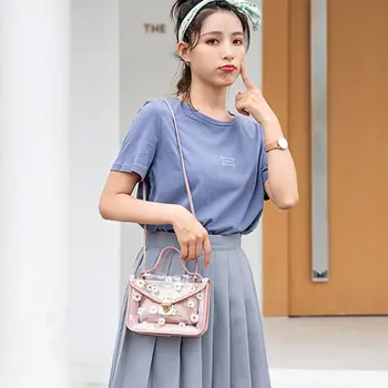 

2020 Fashion Women Transparent Daisy Pattern Shoulder Bag Hardware Chain Strap Color Block Messenger Handbag Composite Tote
