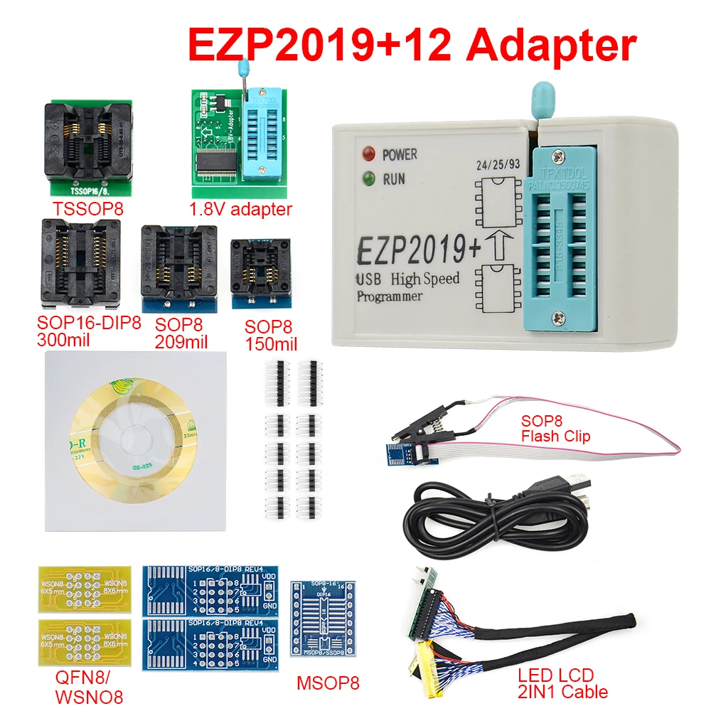 

EZP2019 USB SPI Programmer Support24 25 93 EEPROM 25 Flash BIOS Chip with 12 Adapter Portable Smart Chips Calculator