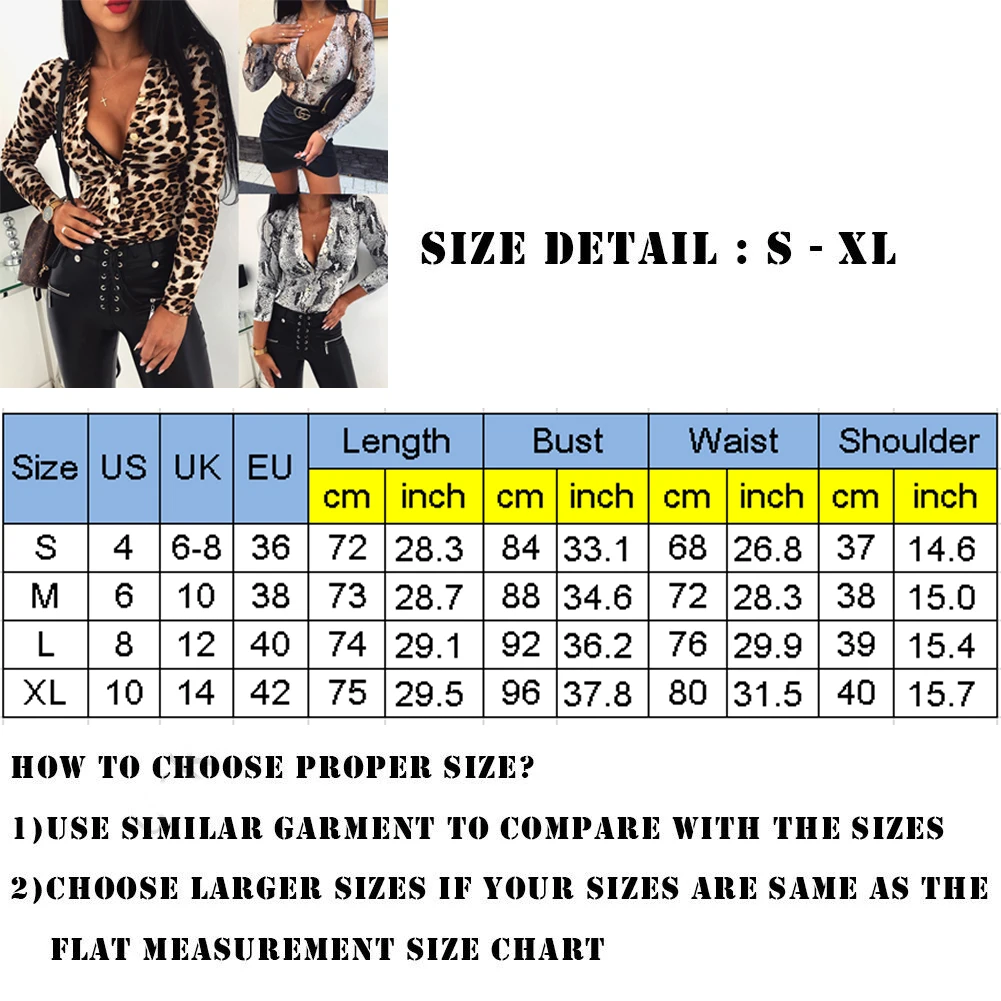 Autumn Sexy Serpentine Pattern Long-Sleeved V Neck Women Bodysuits Fashion Leopard Printed Skinny Rompe Bodysuits