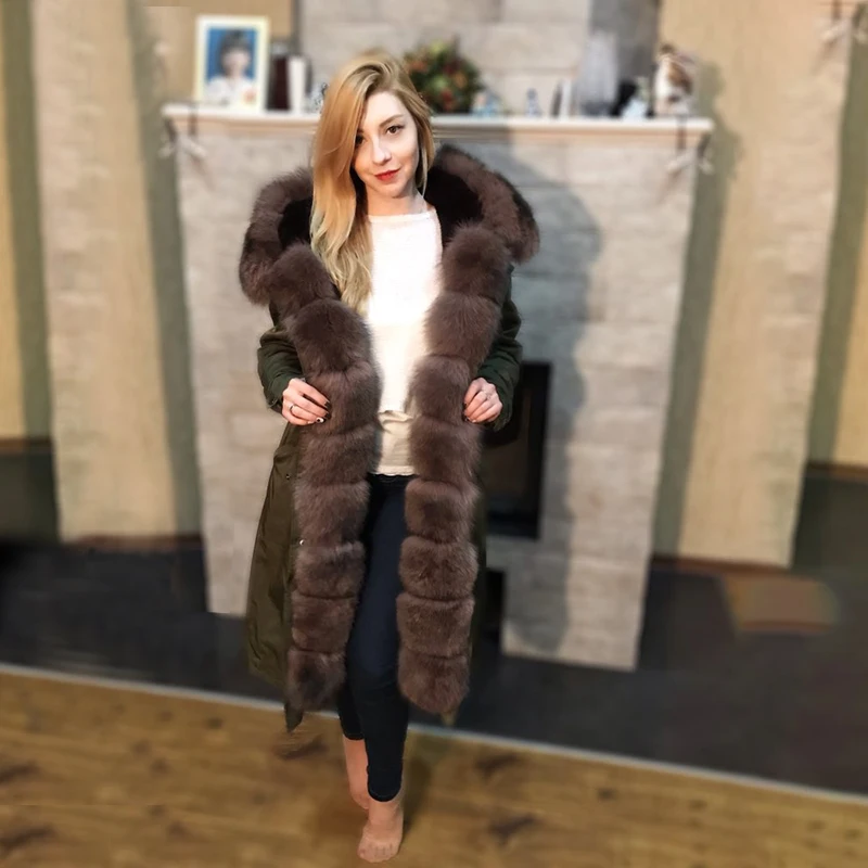 PROD 4000544966278 OFTBUY 2021 New Waterproof Parka Real Fur Coat
X-long Winter Jacket Women Natural Fox Fur Collar Thick Warm Outerwear
Detachable