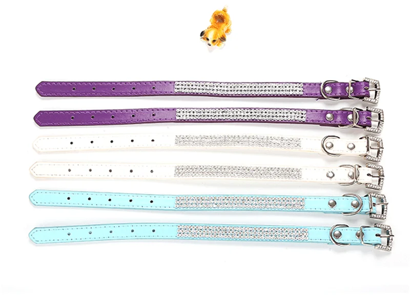 Bling Rhinestone Puppy Cat Collars Adjustable PU Leather Kitten Collar For Small Medium Dogs Cats Chihuahua Pug Yorkshire