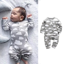 Baby Romper Long-sleeved Gray Cloud Pattern Spring and Autumn Baby Jumpsuits for Kids Clothing