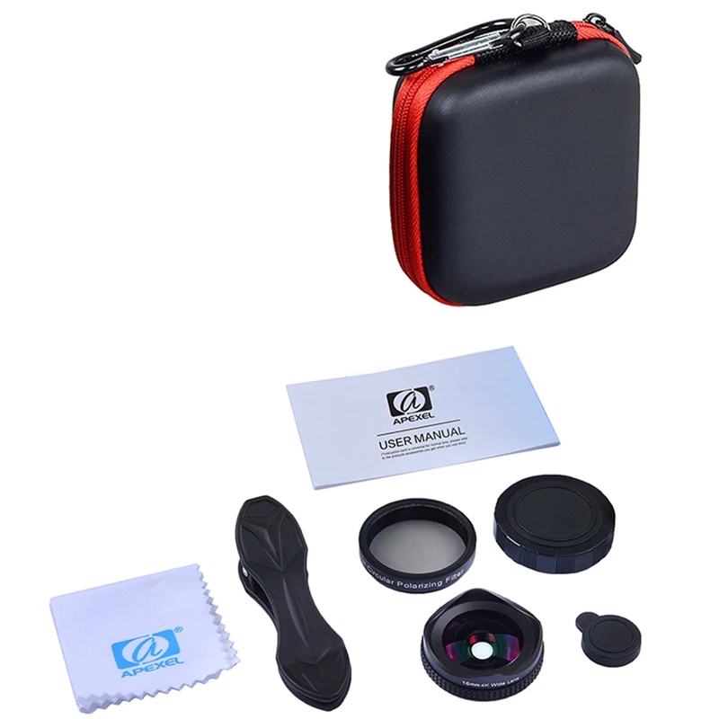 FFYY-Apexel Professional 4K Wide Lens Circular Polarizing Filter 16Mm Hd Super Wide Angle Lens For Iphone 6S Plus 7 Htc More Pho