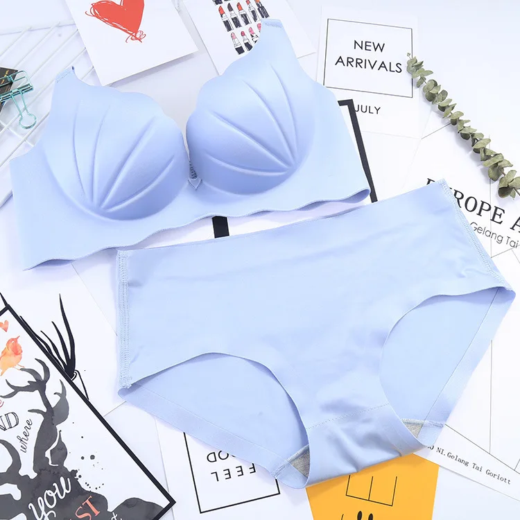 sky blue Suit Модное сексуальное женское белье, гладкое бесшовное цельное беспроводное нижнее белье, Женский комплект нижнего белья пуш-ап, Женский комплект из бюстгальтера с жемчугом и трусиков# qwe - Цвет: sky blue Suit