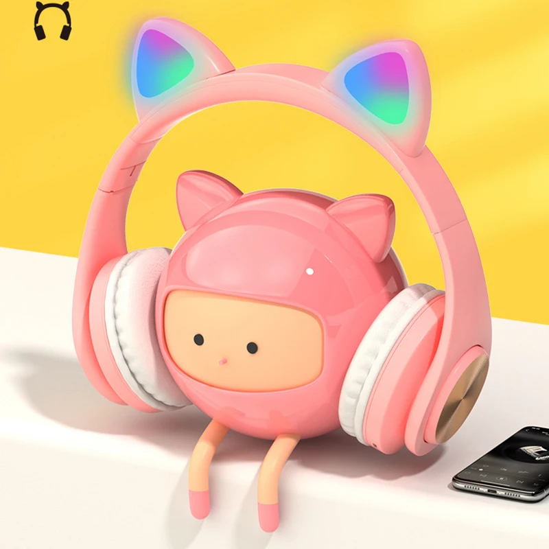 NEW LED Cat Ear Wireless Headphones Metallic feel Earmuffs Headset Bluetooth 5 0 Kids Headset Support TF Card With Microphones