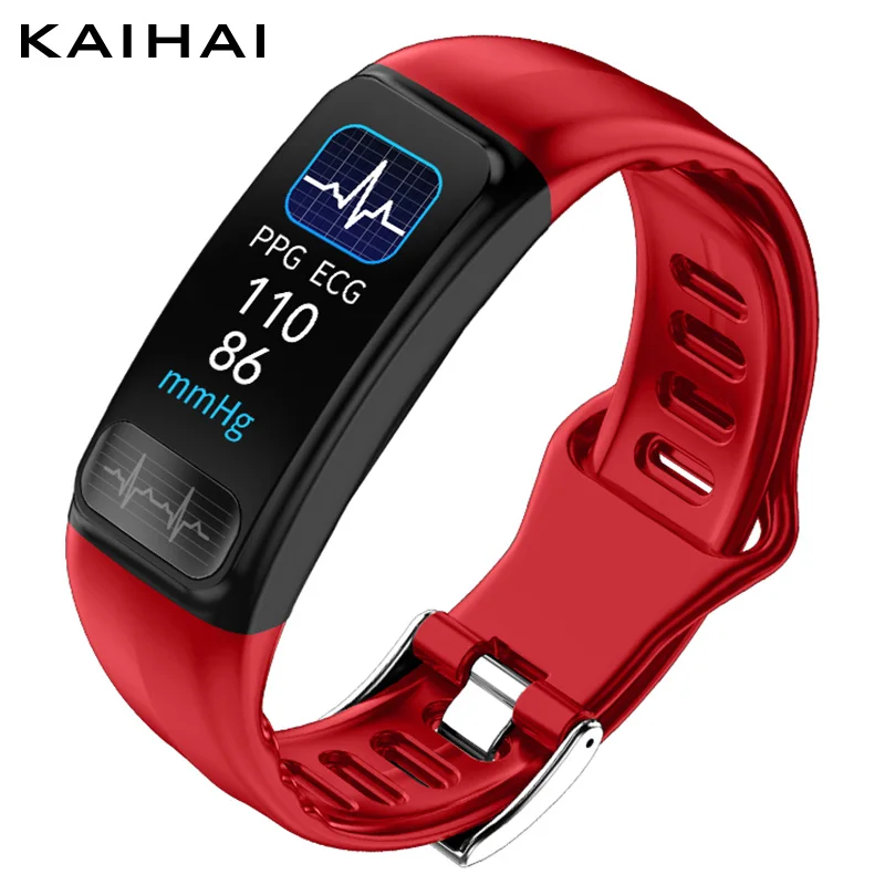 Kaihai ЭКГ PPG SpO2 трекер активности фитнес запястье здоровье умный Браслет кровяное давление кислород монитор сердечного ритма smartband - Цвет: red smart band