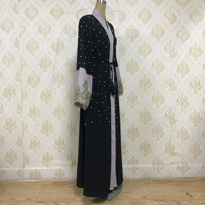 F840 Дубай burqa женщина бисером жемчуг кружева вышитые мусульманский кардиган