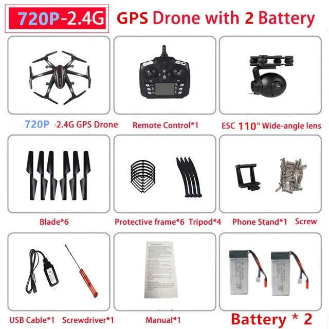 Двойной gps-дрон 1080P HD 110 ° широкоугольная камера Дрон Smart Follow 5G FPV Дрон круговой полет Квадрокоптер вертолет Дрон игрушки - Цвет: 2.4G 720P 2 battery