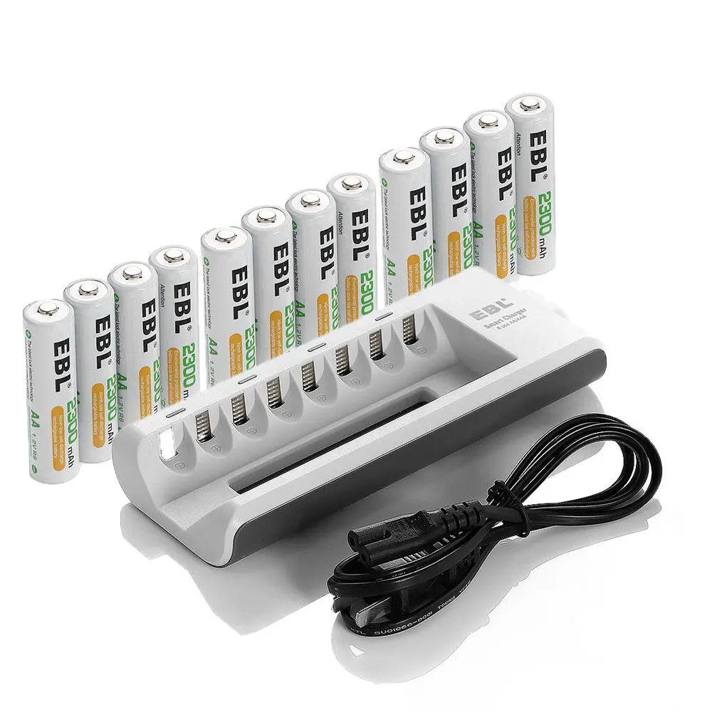 EBL 8 Slots AA Battery Chargers LED Light Smart battery Charger NI-MH 2300mAh Chargers USB Plug Quick Charger portable charge