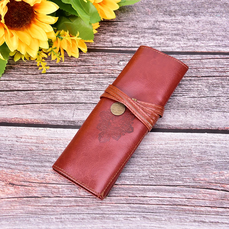 

Fashion Vintage Retro Pencil Bag Roll Leather Pen Bag Make Up Cosmetic Pen Pencil Case Pouch Purse Bag Accessories