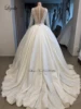 Liyuke Real Photos A Line Wedding Dress Ivory Satin Skirt Full Sleeve  Bling Bling Plearls Bridal Dress 4