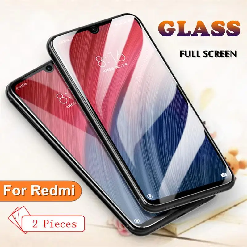 

2PCS Full Cover Glass For Xiaomi Redmi 8 7 6 7A K20 Pro Global Black Tempered Glass Redmi Note 8 7 6 5 Pro 9H Screen Protector
