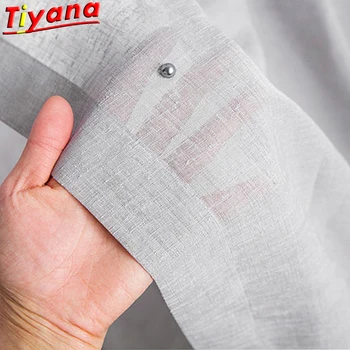 

Contain Pearls Curtains Beads Tulle for Living Room Nordic Solid Grey Flax Curtains Finished Window Drapes #30