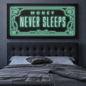 

1 Piece Canvas Prints Poster Wall Pictures MONEY NEVER SLEEPS Canvas Art Paintings Posters
