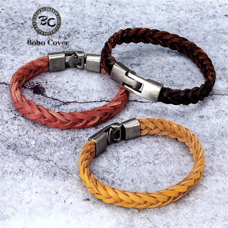 Vintage Unisex Braided leather bracelet men Genuine Leather Wrap Bracelets Women pulseras masculina Simple Jewelry Leather Bracelet