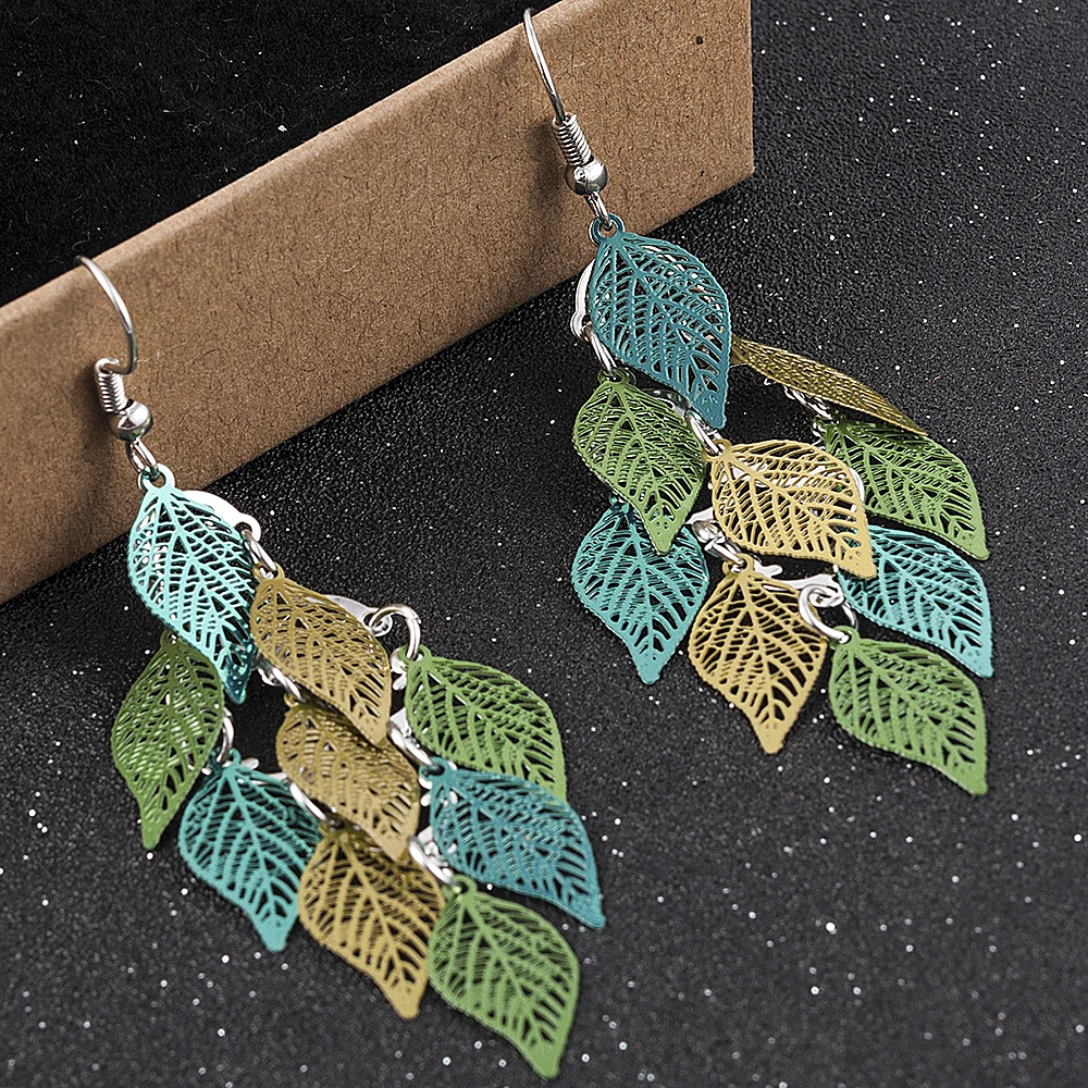 Seven-color small nine leaf accessories Leaves Earring Bohemian Jewelry Dangle Drop Earrings Cute decoration Women Gift