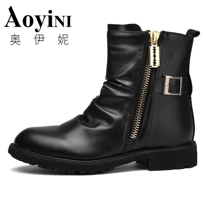 

2019 Autumn Good Brand Men's Boots Ankle Low Heel Business Party Boot Basic Dress Boots for Men Genuine Leather Solid Black