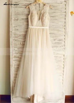 

Lakshmigown Champagne Lace Tulle Wedding Dress plus size boho wedding gowns Vestidos de Nova trouwjurk in stock
