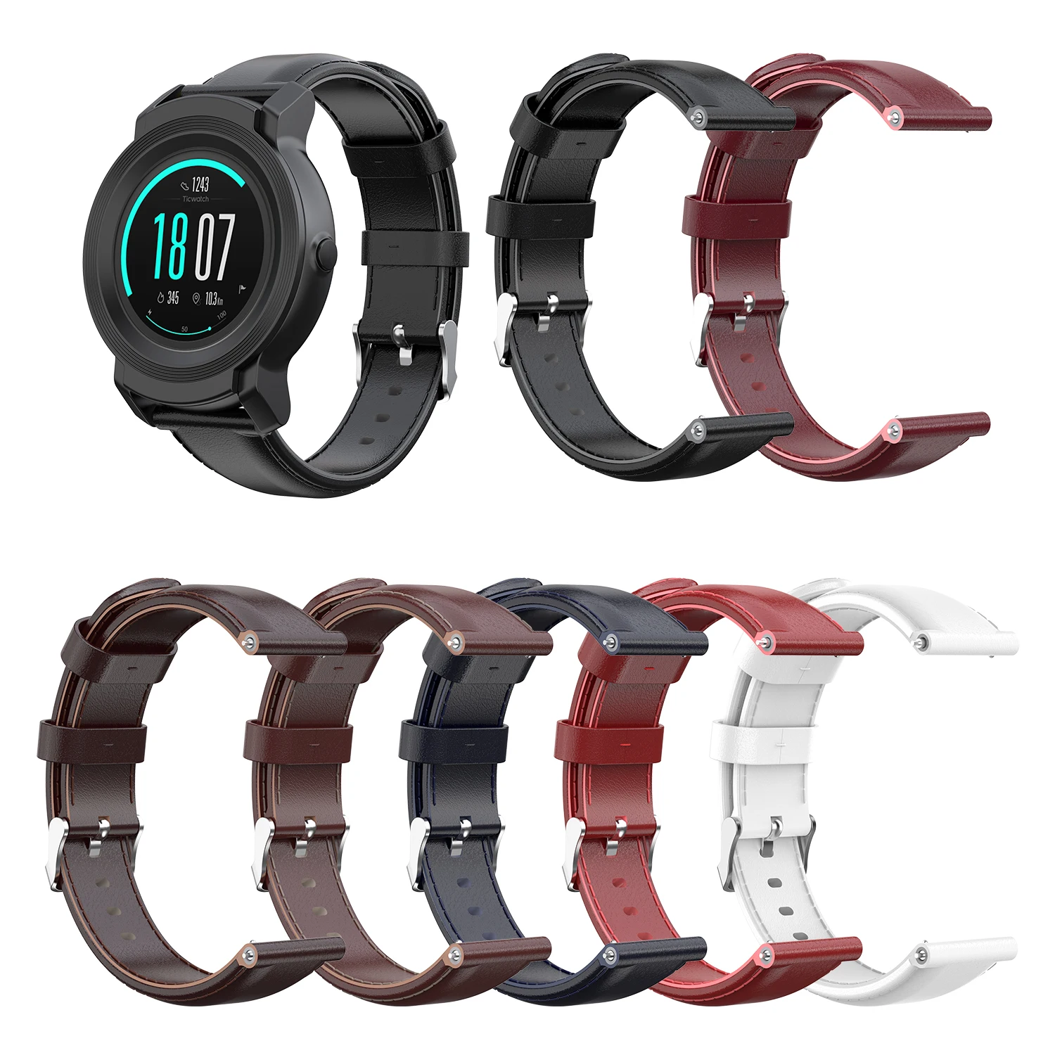 22 мм сменный ремешок из натуральной кожи совместимый с TicWatch Mobvoi E2/S2/TicWatch Pro