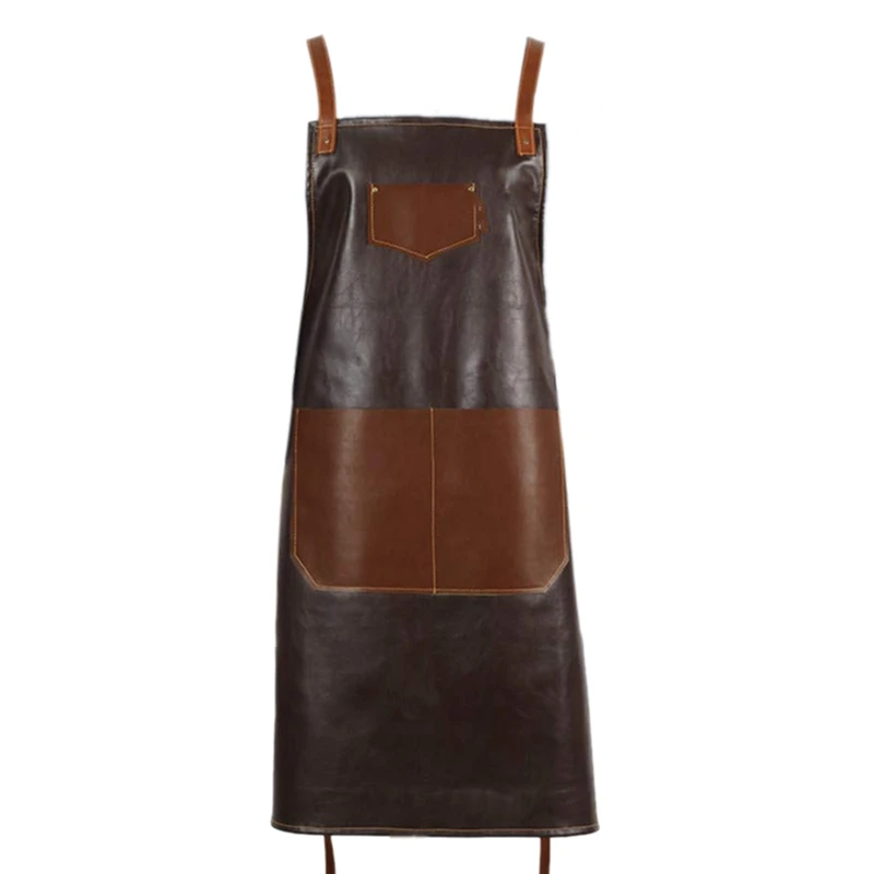 

Leather PU Cook Apron Barista Bartender Chef Hairdressing Apron Catering Uniform Work Wear Anti-Dirty Overalls
