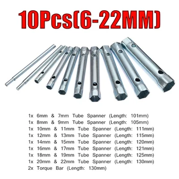 

6Pcs 8-19mm/10pcs 6-22mm Metric Tubular Box Wrench Set Tube Bar Spark Plug