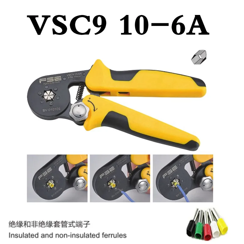 

Crimping pliers VSC9 10-6A 6-4C VSC9 16-4A 0.08-16mm2 26-7AWG for tube type needle type terminal manual adjustable tools
