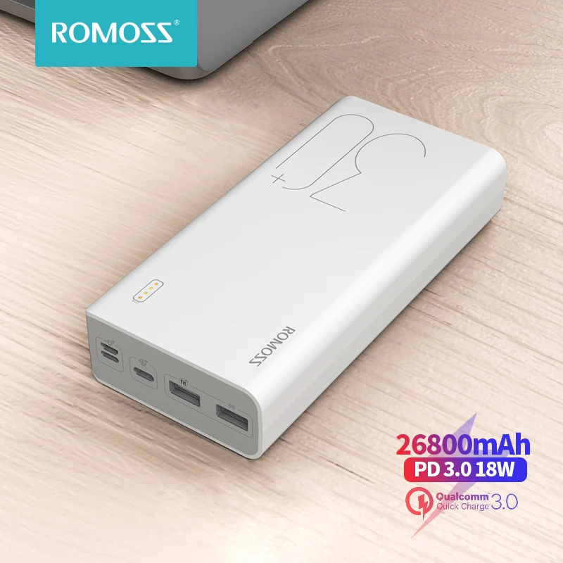 Внешний аккумулятор ROMOSS Sense 8+ ёмкость 26800мАч поддержка быстрой зарядки QC 3.0