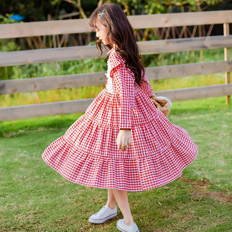 

2019 Autumn Middle And Large Girls Long Sleeve Plaid Dress Korean-style Fashion CHILDREN'S Garment Fashion D277