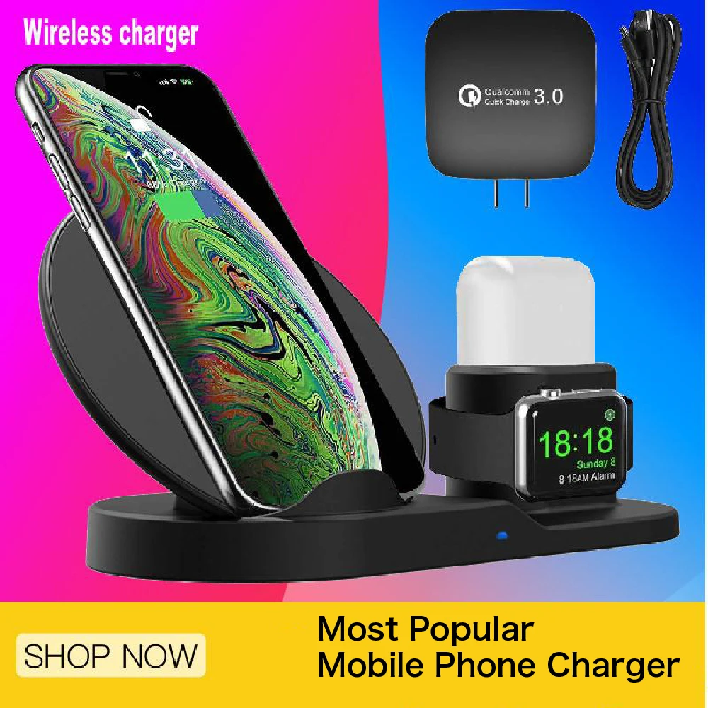 

3 in 1 Wireless Charger Stand QI Wireless Charging Dock Station Replacement for Apple Watch Desktop Stand & Pad
