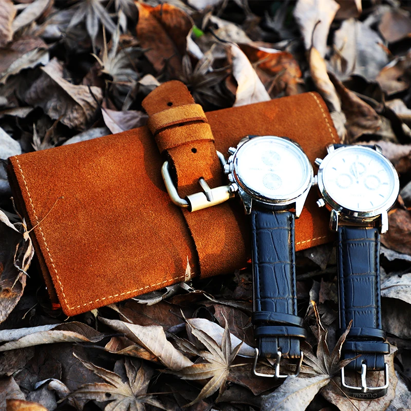 

Portable 4 Slots Soft Cow Suede Leather Watch Roll Vintage Brown Travel Watch Organizer Case Box Zipper Watch Bag Pouch Storage