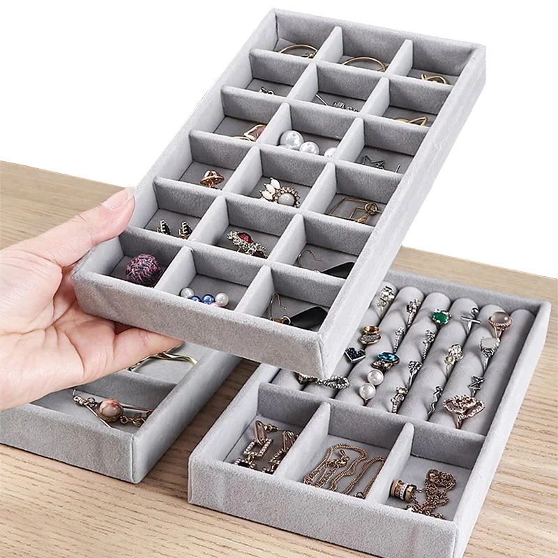 Organizador portátil de terciopelo para joyas, bandeja de almacenamiento para anillos, collares, pendientes, escaparate, cajón, 2/4 Uds|Envase y exposición de joyería| AliExpress