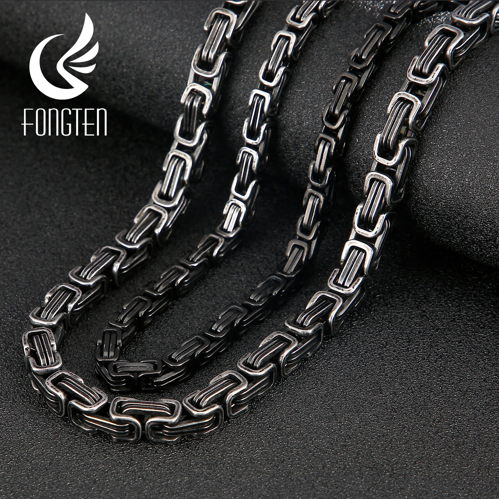 Fongten Punk Box Chain Black Necklace Stainless Steel Special Men Chokers Long Couple Necklaces Fashion Jewelry | Украшения и