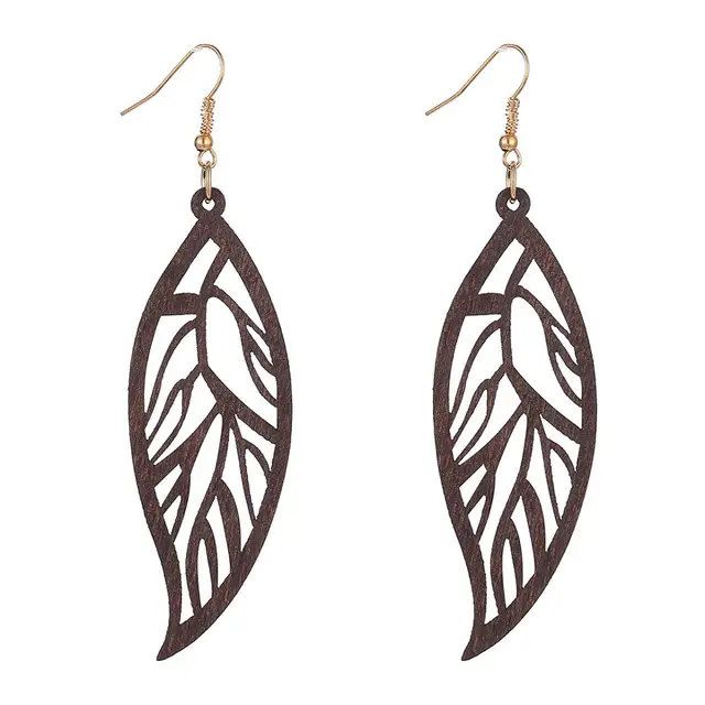 YULUCH Ethnic African Indian Boho Long Earrings Fashion Jewelry For Women Personality Hollow Wood Pattern Leaf Pendant Earrings Brown