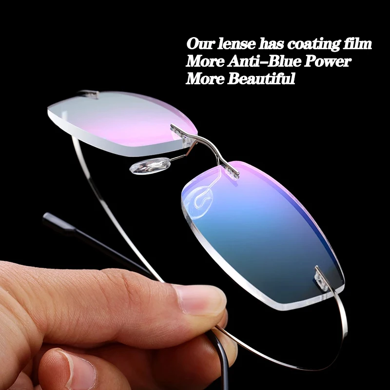 May Flower Titanium Alloy Rimless Reading Glasses Light Square