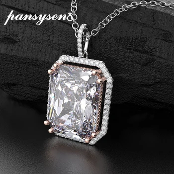

PANSYSEN Luxury 925 Sterling Silver 12x16MM Ruby Citrine Emerald Sapphire Pendant Necklaces for Women Fine Jewelry Necklace Gift