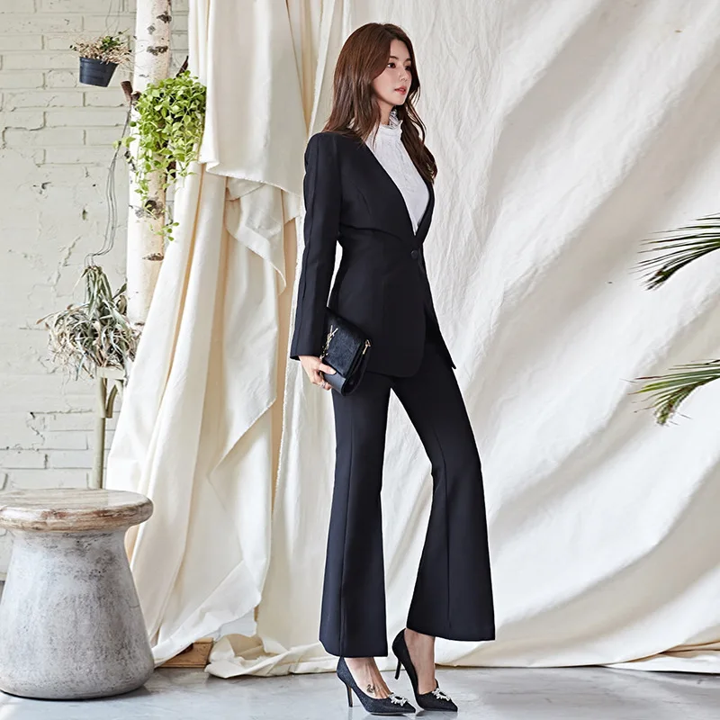 

2019 New Style Business Suit Ol New Style Suit Coat + Slim Fit Slimming Suit Long Bell-bottom Pants Two-Piece Set