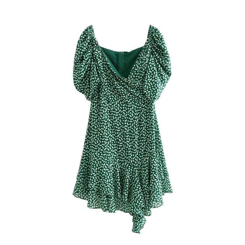 

2018 Western Style Spring And Summer WOMEN'S Dress New Style Colorful Little Daisy Stereo Small Flower Irregular Hem Dress