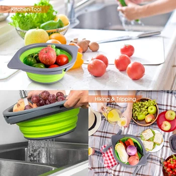 

HOT-Collapsible Colander Strainer with Stands,Storage Basket Drainer for Fruit Vegetable,Dish Tub for Kitchen Outdoor Travel