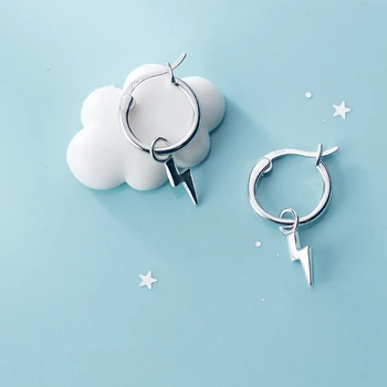 

925 Sterling Silver Cute Small Lightning Pendant Hoops Earrings for Women Gold Color Filled Ear Ring Earings Jewelry