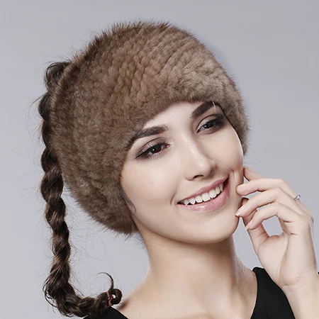 FURTALK зимняя женская Норковая меховая шапка для женщин, Меховая Шапка-бини, Шапка-бини с конским хвостом, женская зимняя шапка булочка - Цвет: Хаки