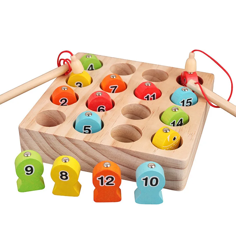

Children Wood Magnetic with Numbers Fishing Toys Baby Coordination Knowledge with Numbers Practice Parent And Child Interactive