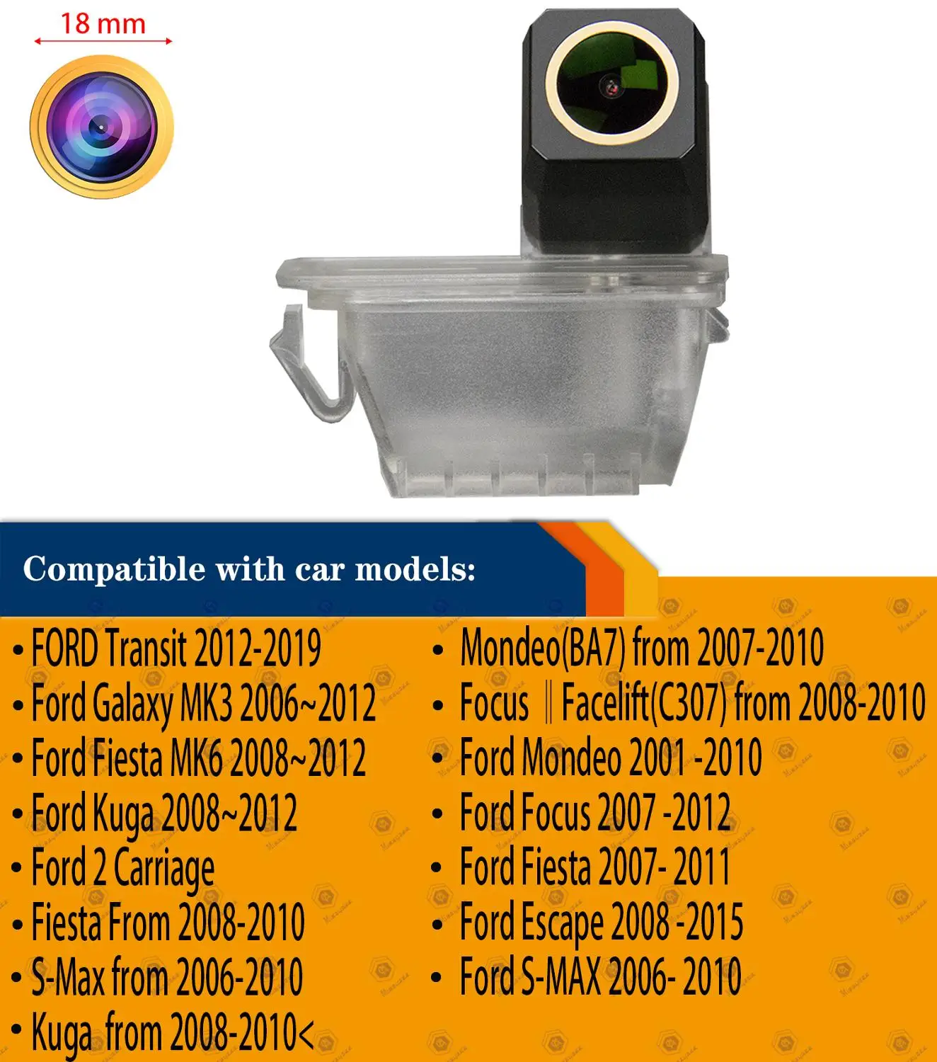 Камера заднего вида HD 1280x720p для каретки Ford 2/Fiesta/ S Max/ Kuga/ Focus Facelift C307|Камера авто| |