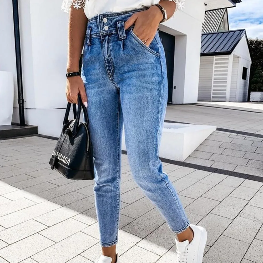 

High Waist Vintage Distressed Skinny Jeans Women`S Blue Denim Pants Boyfriend Jean For Women Jeans Casual Pencil Pants Trousers