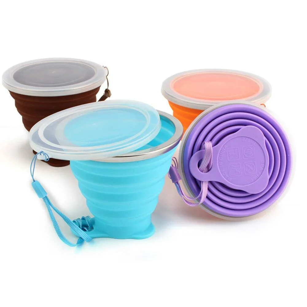 Folding Cups 270ml BPA FREE Food Grade Water Cup Travel Silicone Retractable Coloured Portable Outdoor Coffee Handcup