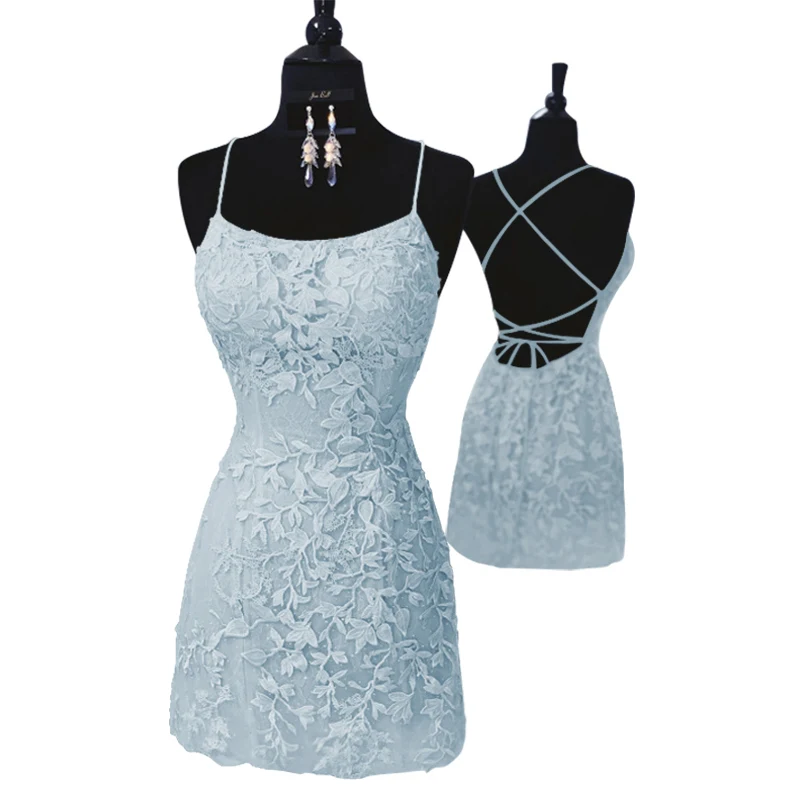Популярный дизайн Спагетти ремни крест обратно оболочка Короткие платья для выпускного вечера милые коктейльные платья - Цвет: as picture
