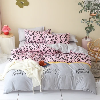 

BEST.WENSD 2020 New Winter Bed Sheet Set Duvet Cover Pilow Case Bedding Set Pink Leopard Print Beautiful Bed Set Cotton Bedding