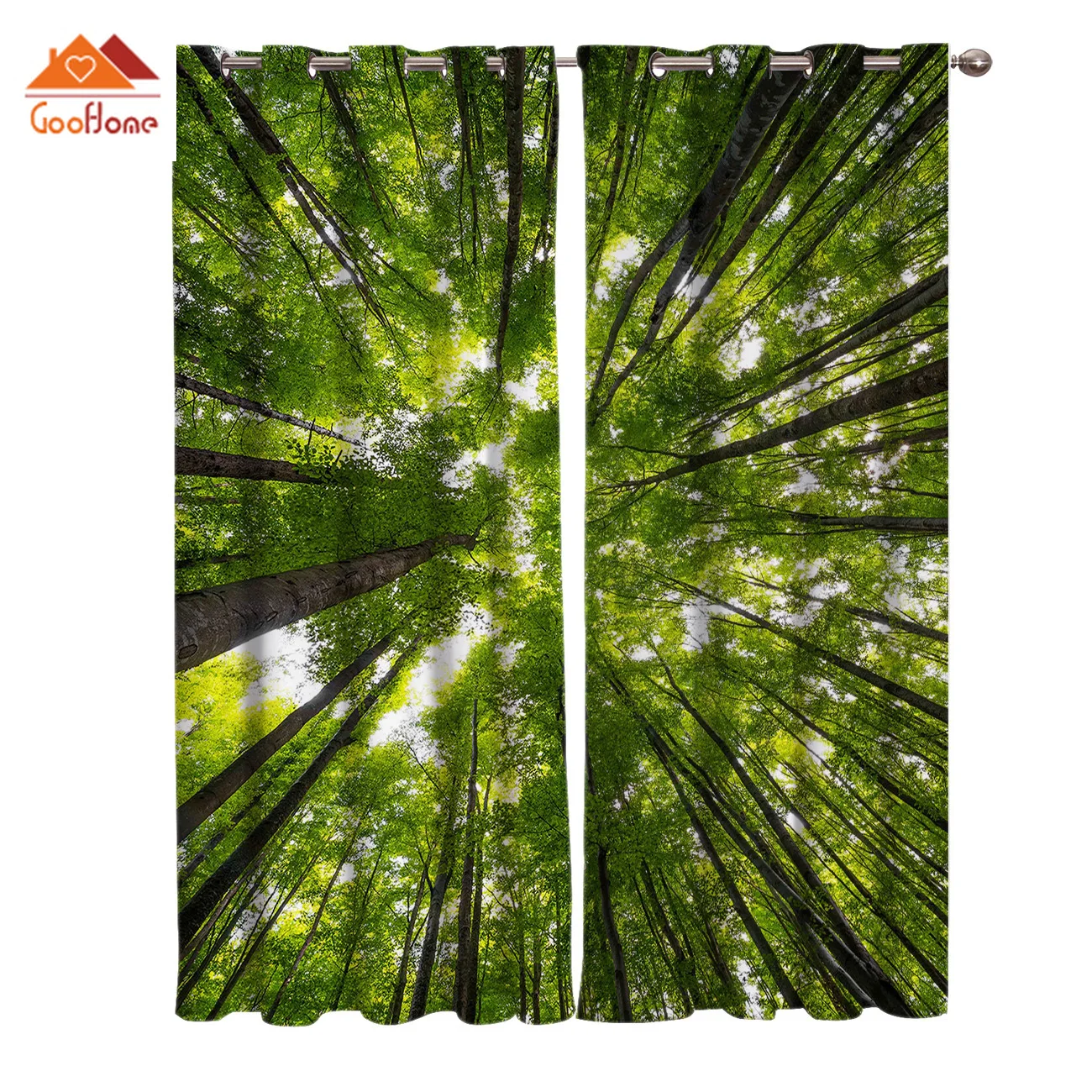 Green Tree Forest Window Curtains Living Room Outdoor Fabric